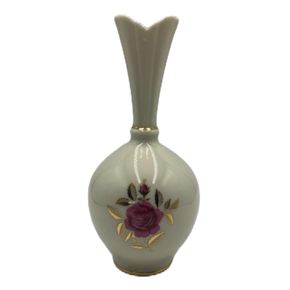 Vintage Lenox Porcelain Bud Vase Tabletop Decor Gold Tone Trim Floral De…